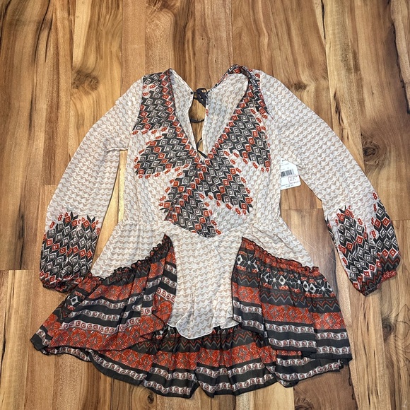 Free People Women’s Sheer Boho Print Mini Dress XS NWT $128 - Picture 2 of 9